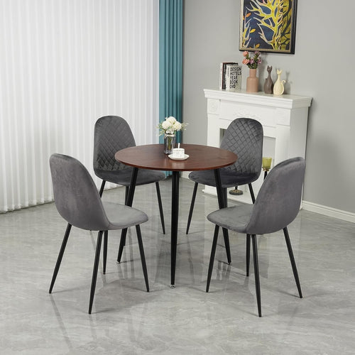 Modern Round 90cm Dining Table Set 4 Velvet Chairs Kitchen Living Room