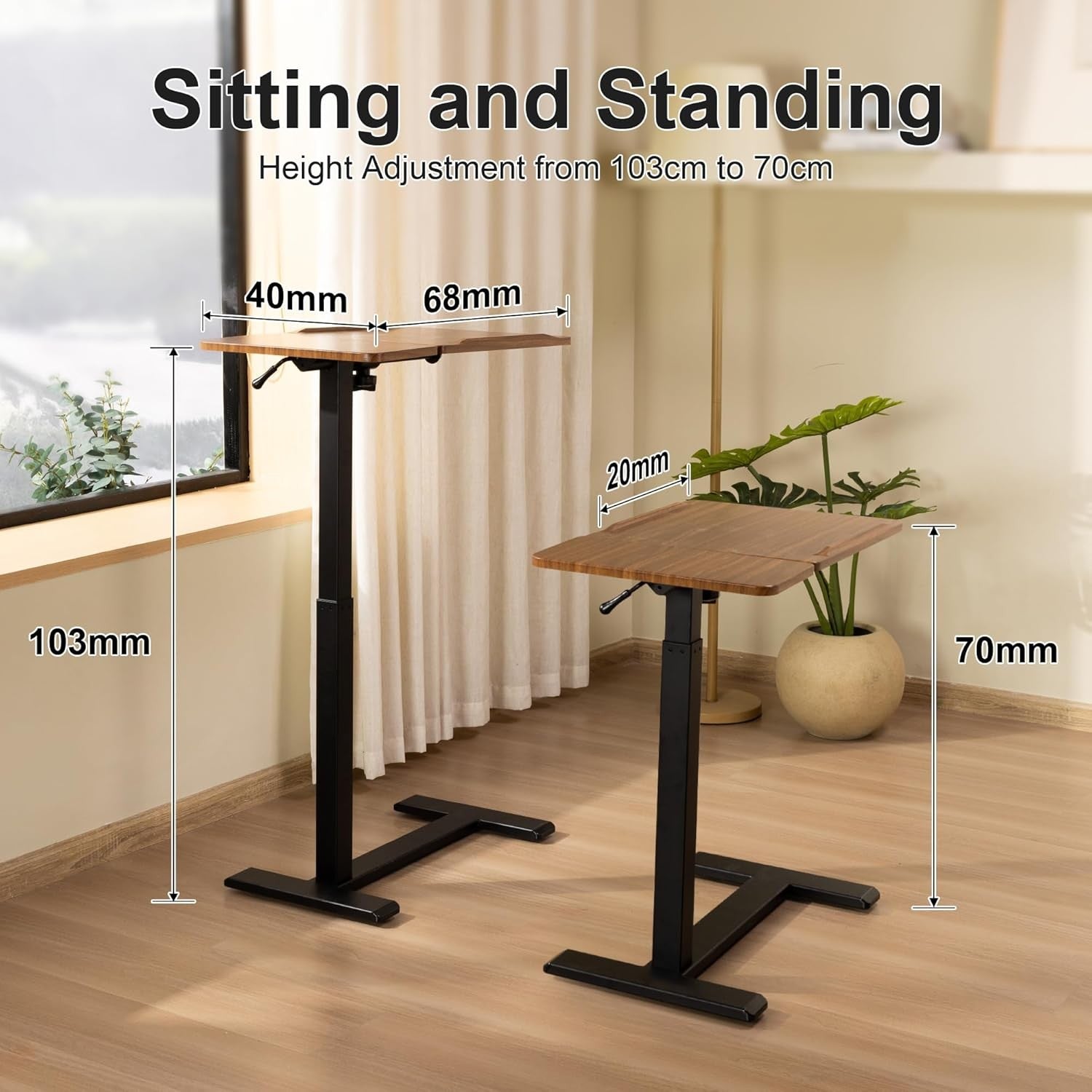 Overbed Laptop Table Height Adjustable Rolling Desk C Shape Tilt Top Walnut