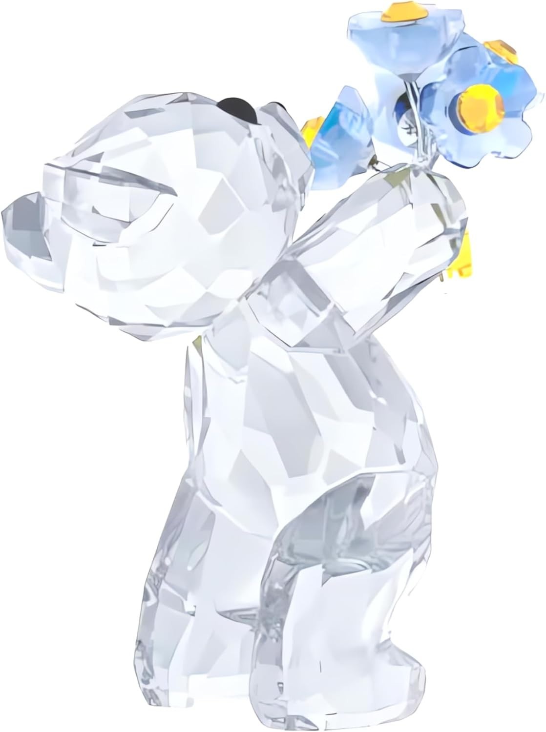Crystal Bear Figurine with Blue Forget-Me-Not Flowers – Luxury Gift Collectible