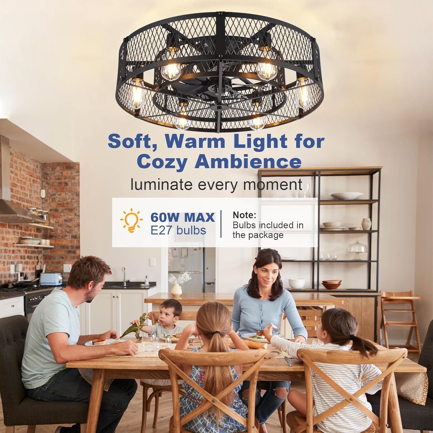 20" Caged Ceiling Fan with Light Remote Quiet DC Motor