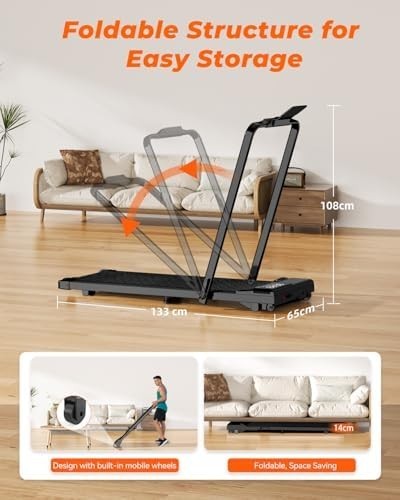 Foldable Under Desk Walking Pad 2.5HP App Control Quiet Treadmill 136kg Capacity