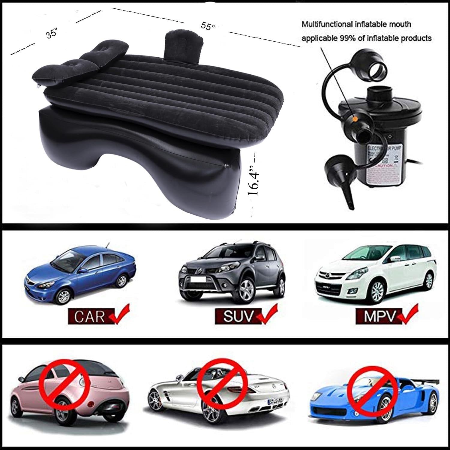 Inflatable Car Air Mattress for Back Seat – 140x89x12cm Camping Bed