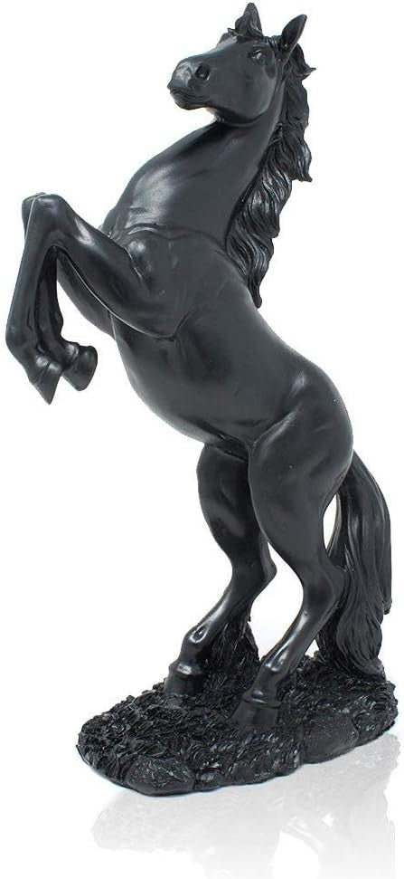 Rearing Horse Statue Black Resin Sculptural Decor Elegant Home Office Art