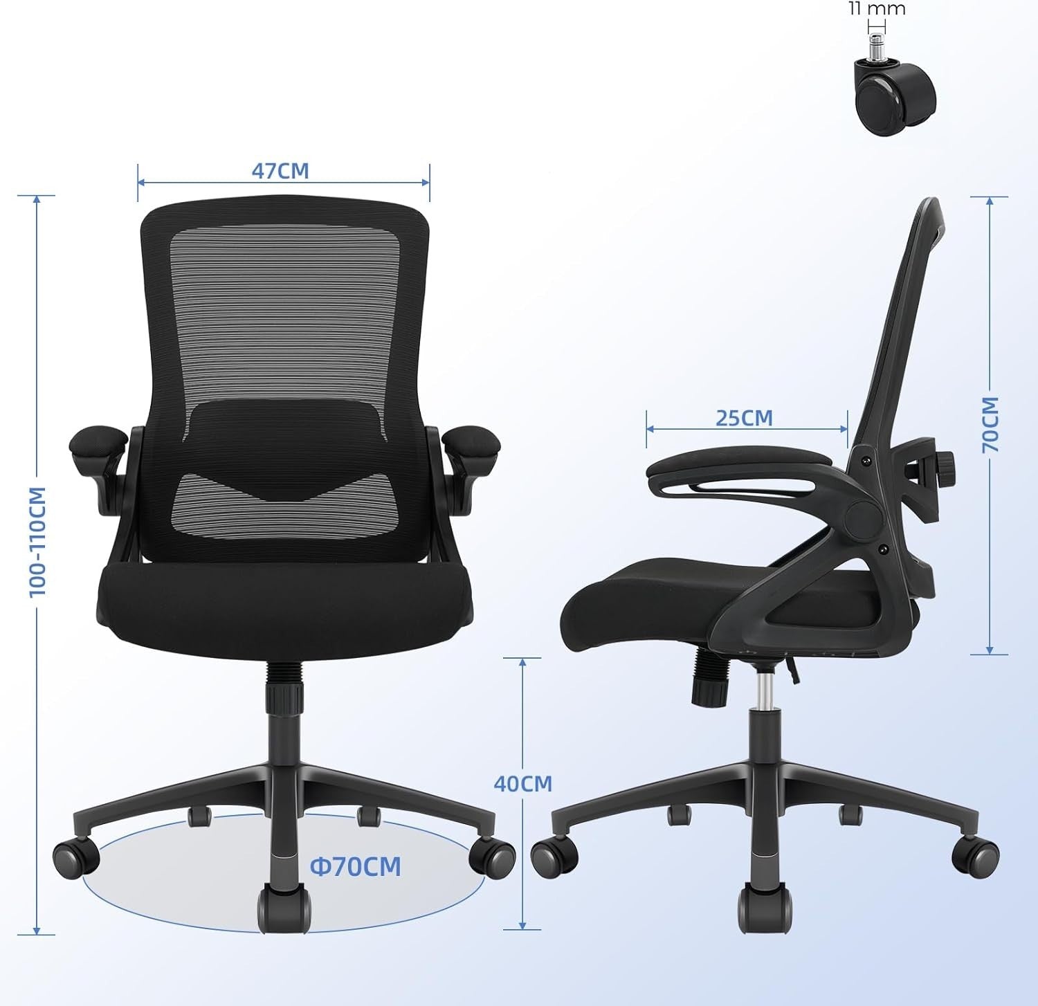 Ergonomic Office Chair Desk Seat Adjustable Lumbar Flip-Up Arms Mesh Back 120KG