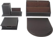 4-Piece Brown PU Leather Desk Organizer Set with Mousepad & Pen Holder