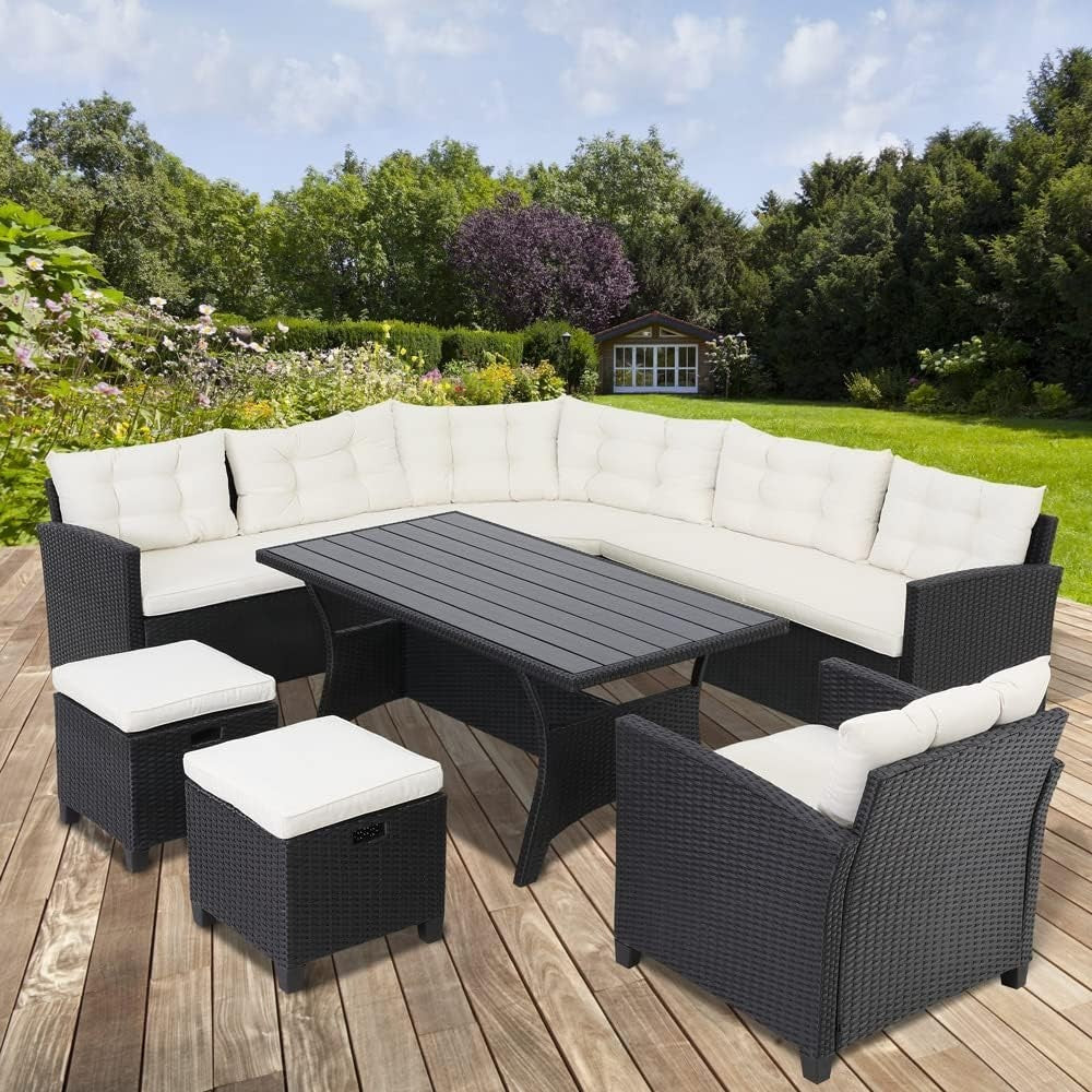 Poly Rattan Garden Dining Set 9 Seater Outdoor Corner Sofa Patio Furniture