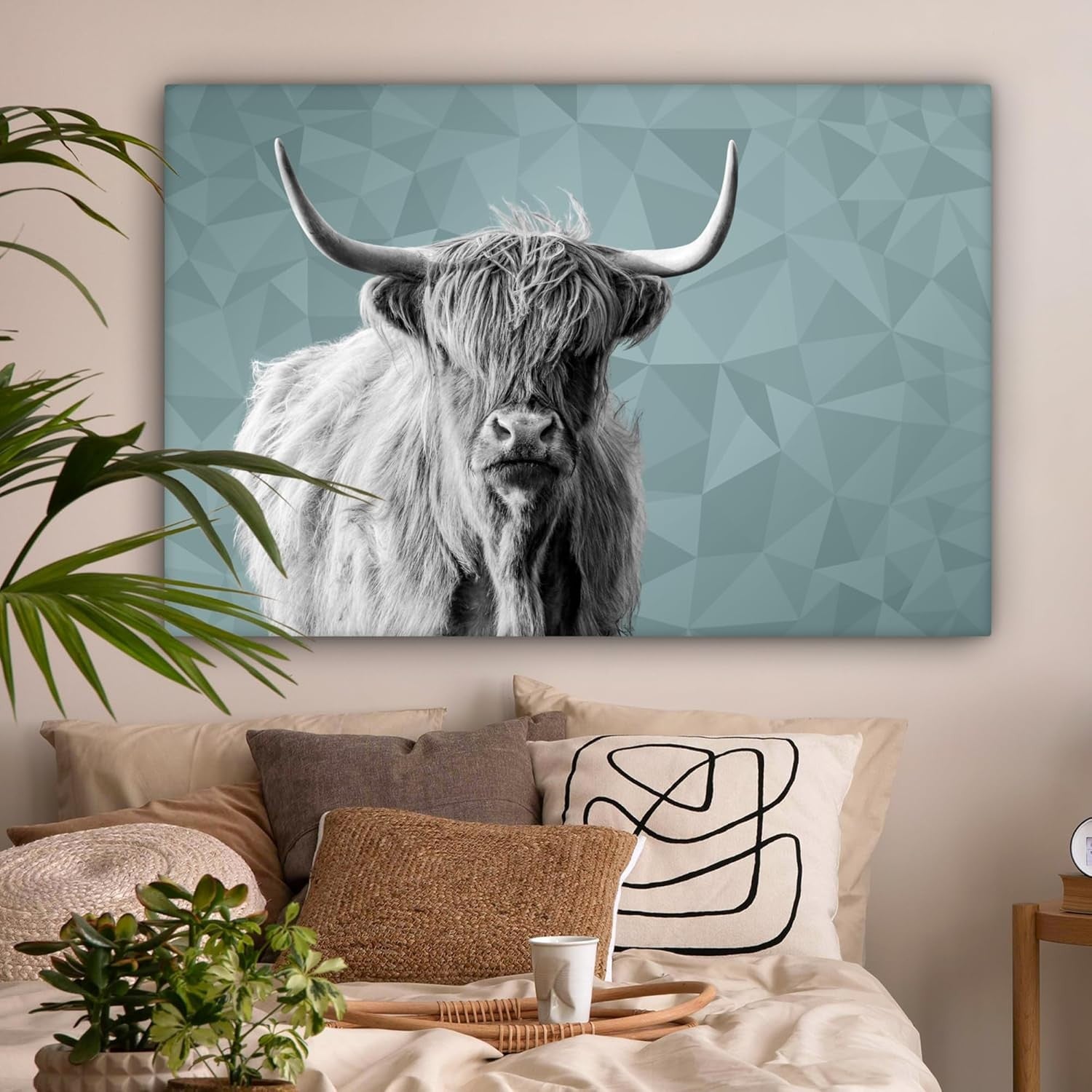 Large Highland Cow Canvas Wall Art 120x80cm Black White Modern Wall Decor