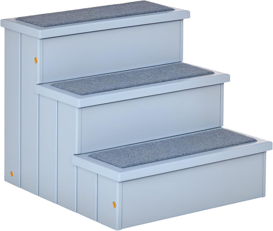 3-Step Wooden Dog Stairs Sofa Bed Pet Steps with Storage Grey