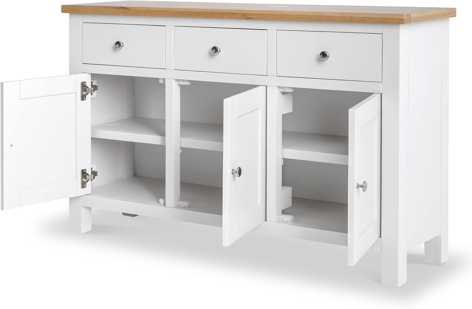 White Solid Wood Sideboard Cabinet 3 Doors 3 Drawers Large Storage Cupboard