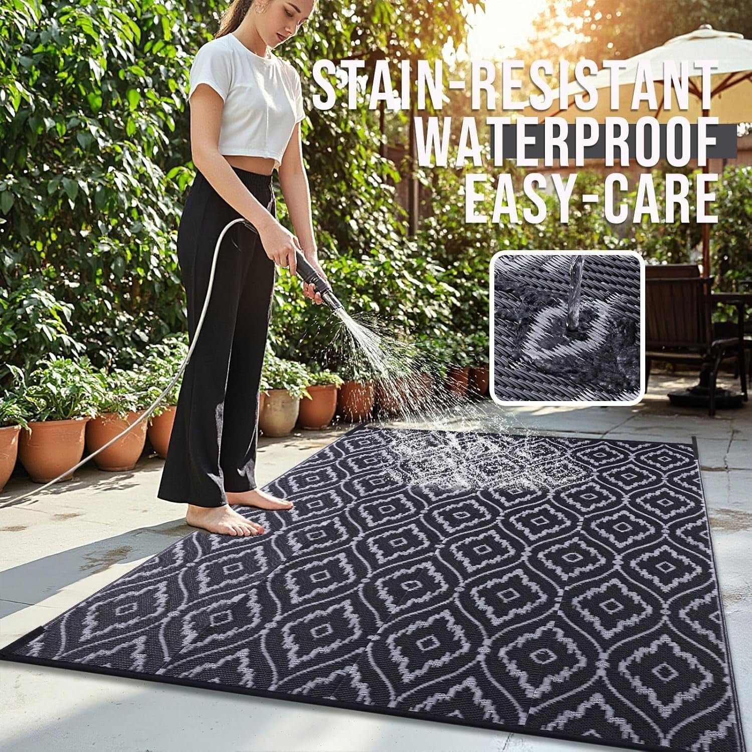 Extra Large Reversible Outdoor Rug 240x300cm Waterproof UV Patio Garden Mat