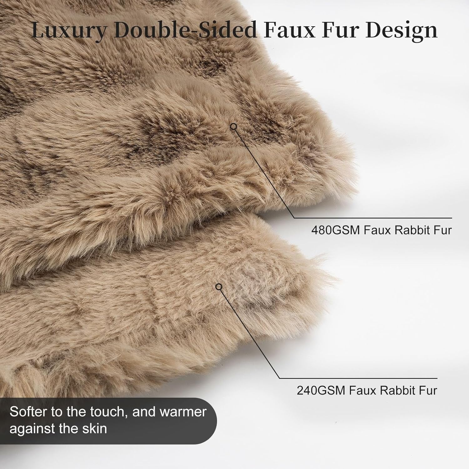 Coffee Faux Rabbit Fur Throw Blanket 100x160cm 720GSM Soft & Warm for Sofa