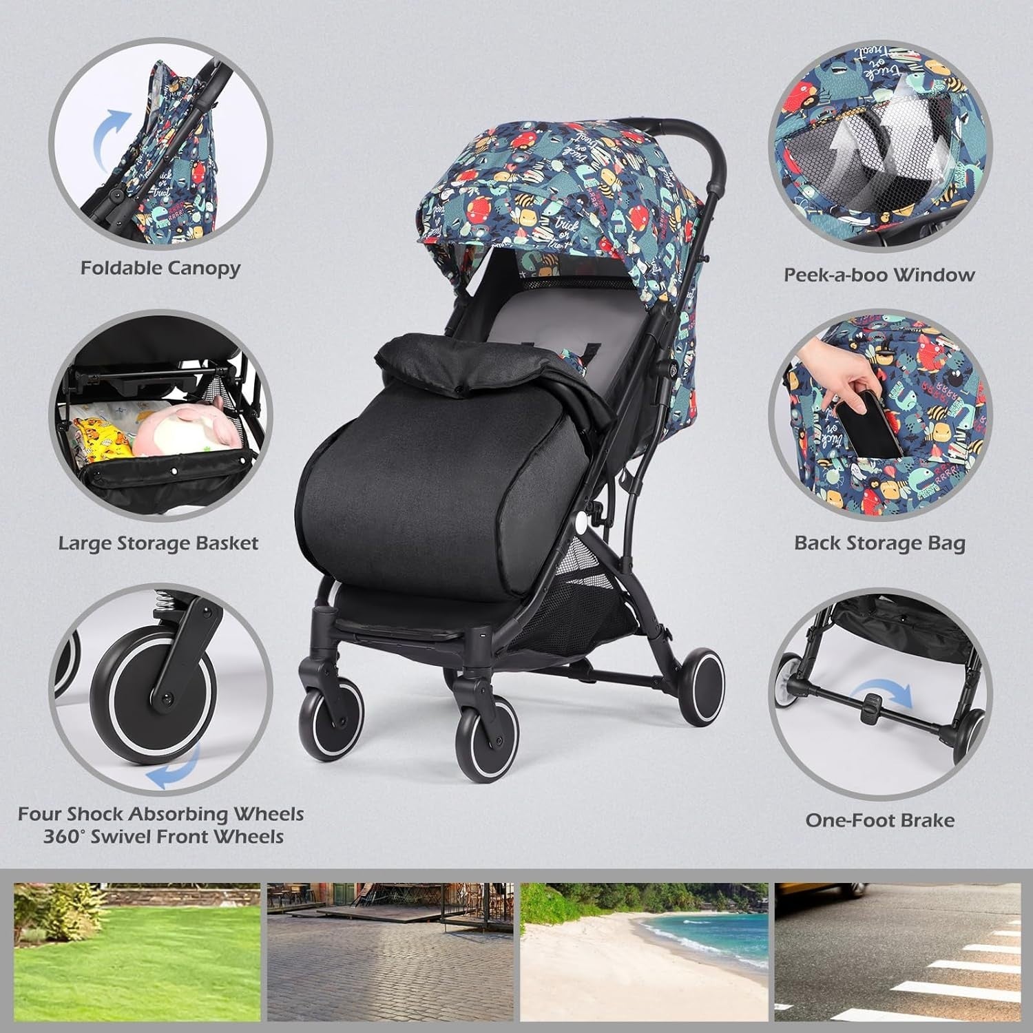 Lightweight Travel Pushchair Buggy One-Hand Fold Newborn–3Y 15kg