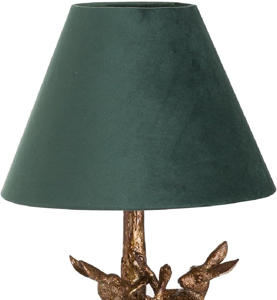 Vintage Antique Gold Table Lamp with Green Velvet Shade, 48cm Tall