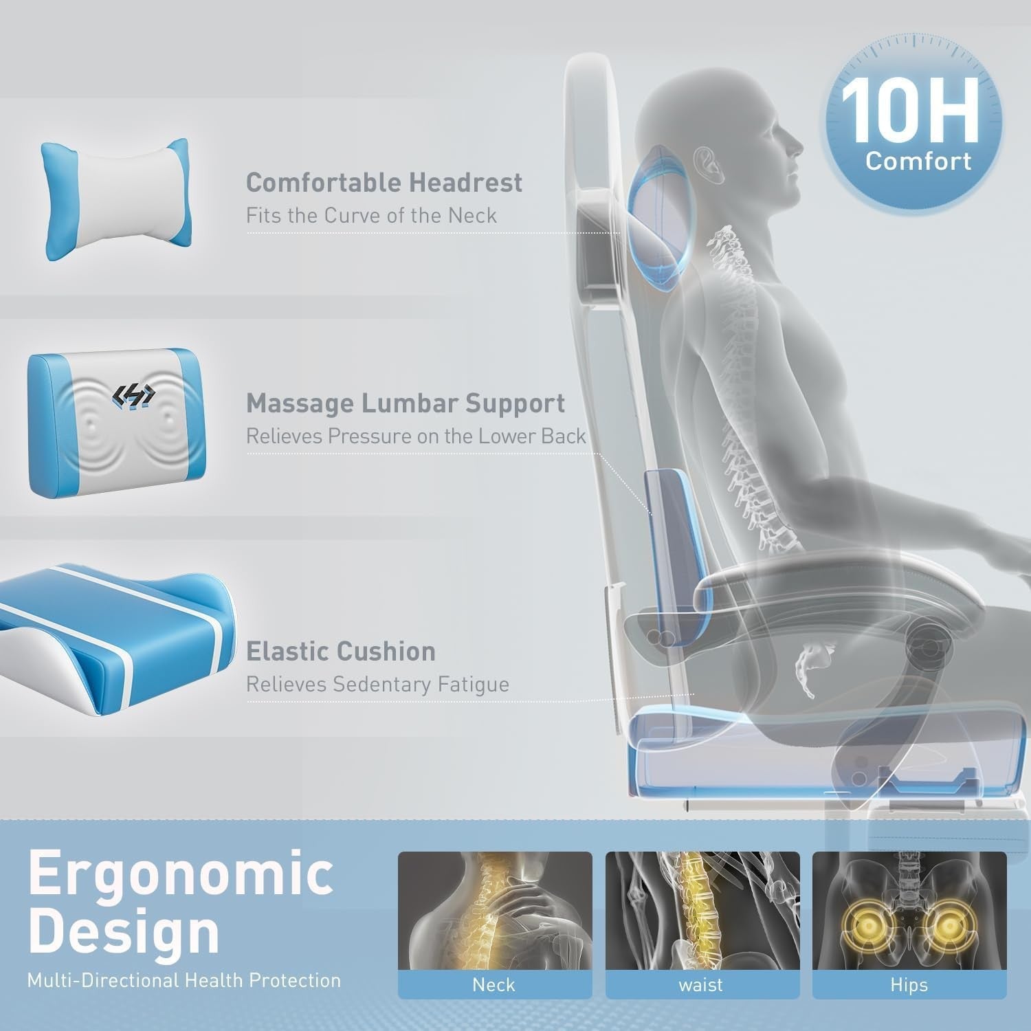 Massage Gaming Chair Recliner w/ Footrest Ergonomic Lumbar Support