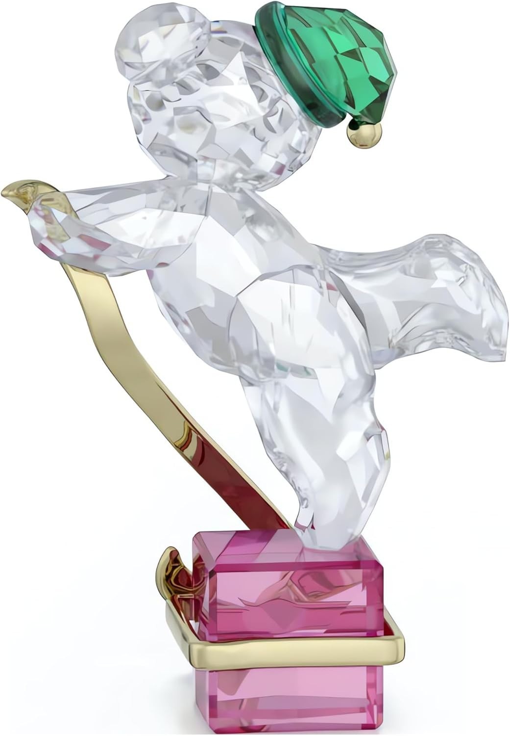 Crystal Holiday Bear 2024 – Faceted Figurine with Pink & Green Accents, Gift