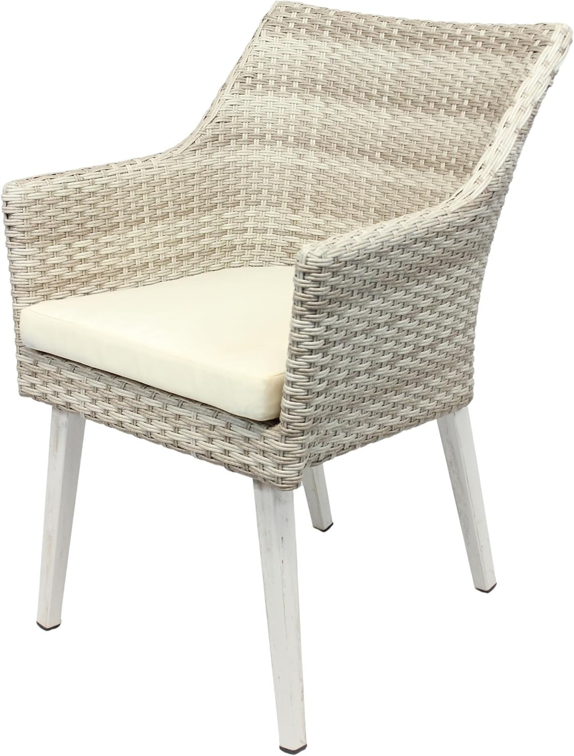 Indoor Rattan Dining Armchair With Cushion Modern Woven Seat Solid Legs
