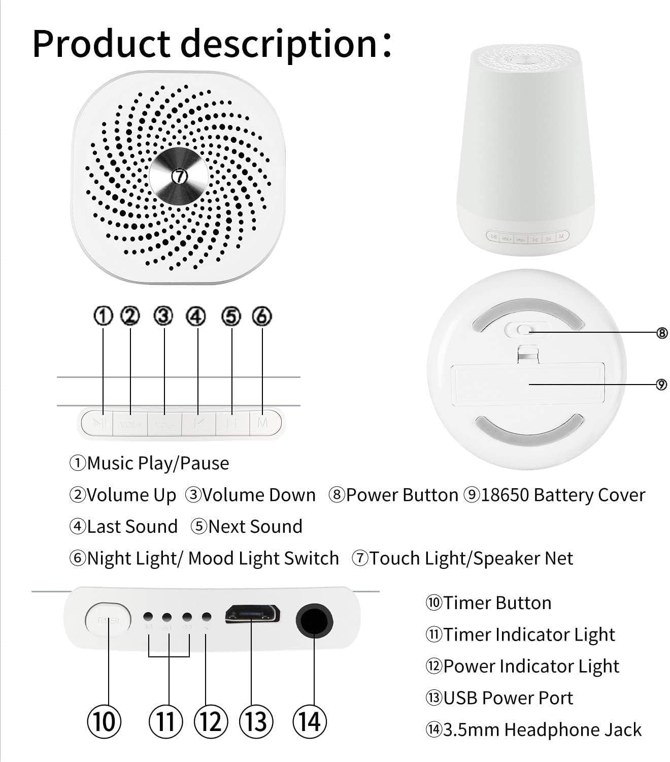 White Noise Machine with 28 Soothing Sounds & 8 LED Night Light