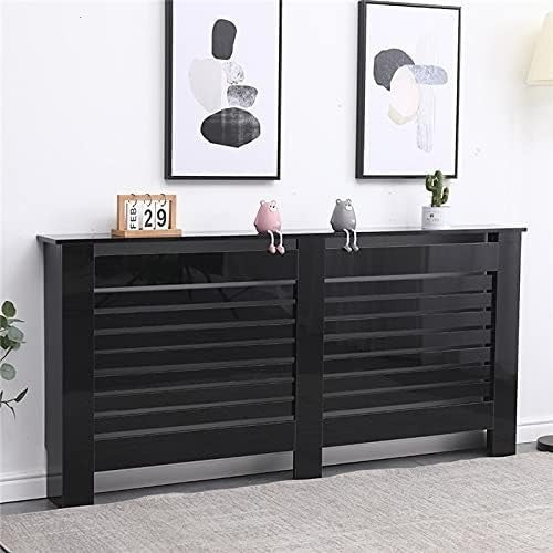 High Gloss Black Radiator Cover Modern Slatted Cabinet W172xH82cm