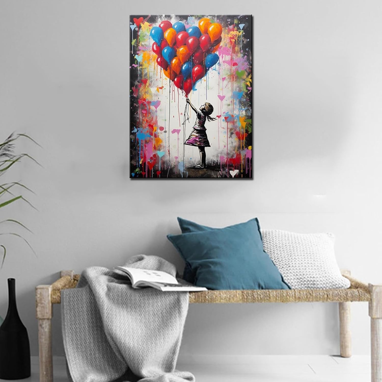 Banksy Style Balloon Girl Canvas Wall Art Framed 40x30cm