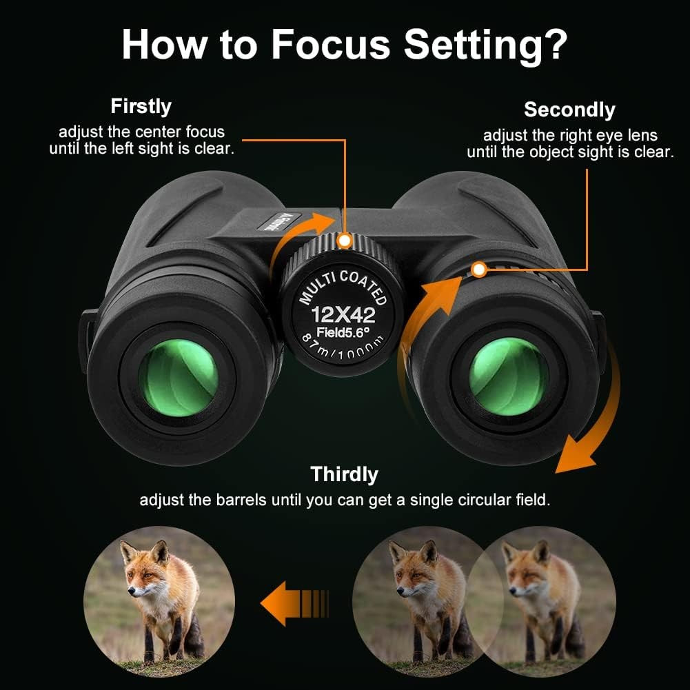 12x42 High Power Binoculars HD Waterproof Fogproof for Bird Watching Travel