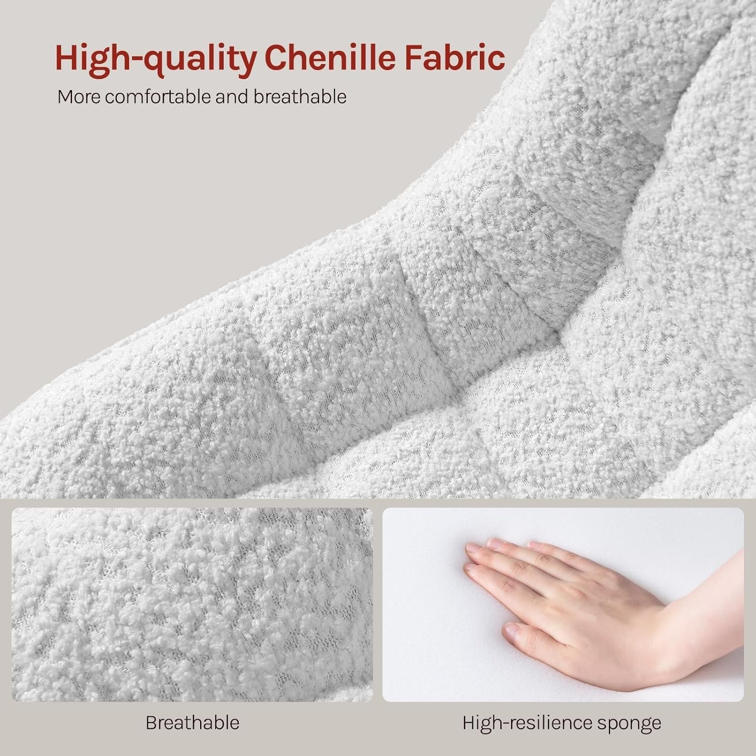 White Swivel Vanity Chair Height Adjustable Chenille Dressing Table Stool