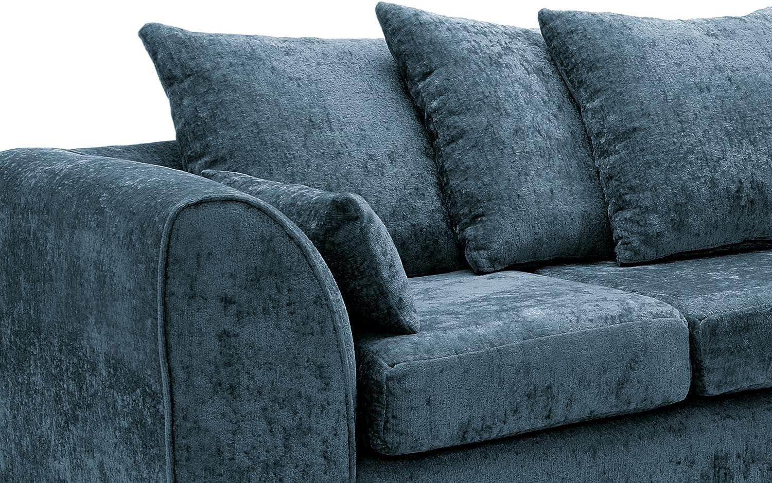 Dark Blue Chenille Corner Sofa Right – Modern L Shape Couch for Living Room