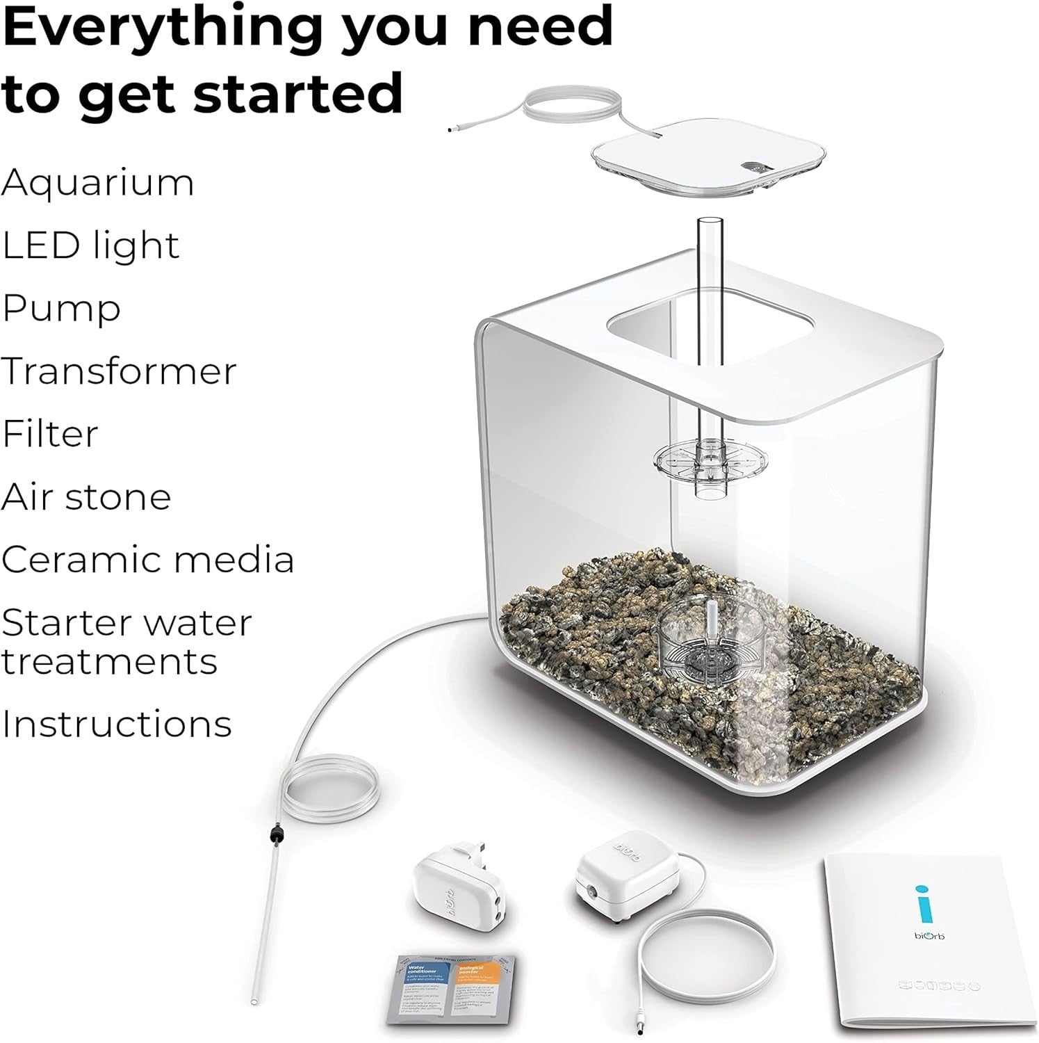 30L Acrylic Aquarium Tank with LED, Filter, Pump & Air Stone - White