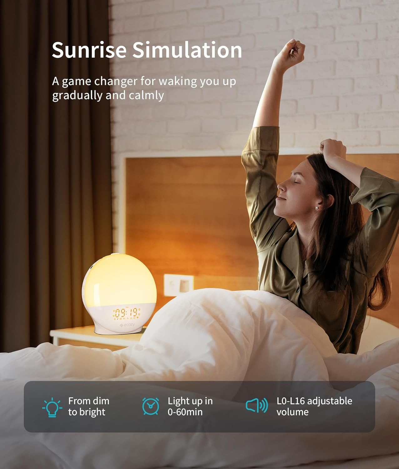 Sunrise Alarm Clock Wake Up Light White Noise Bluetooth App Control