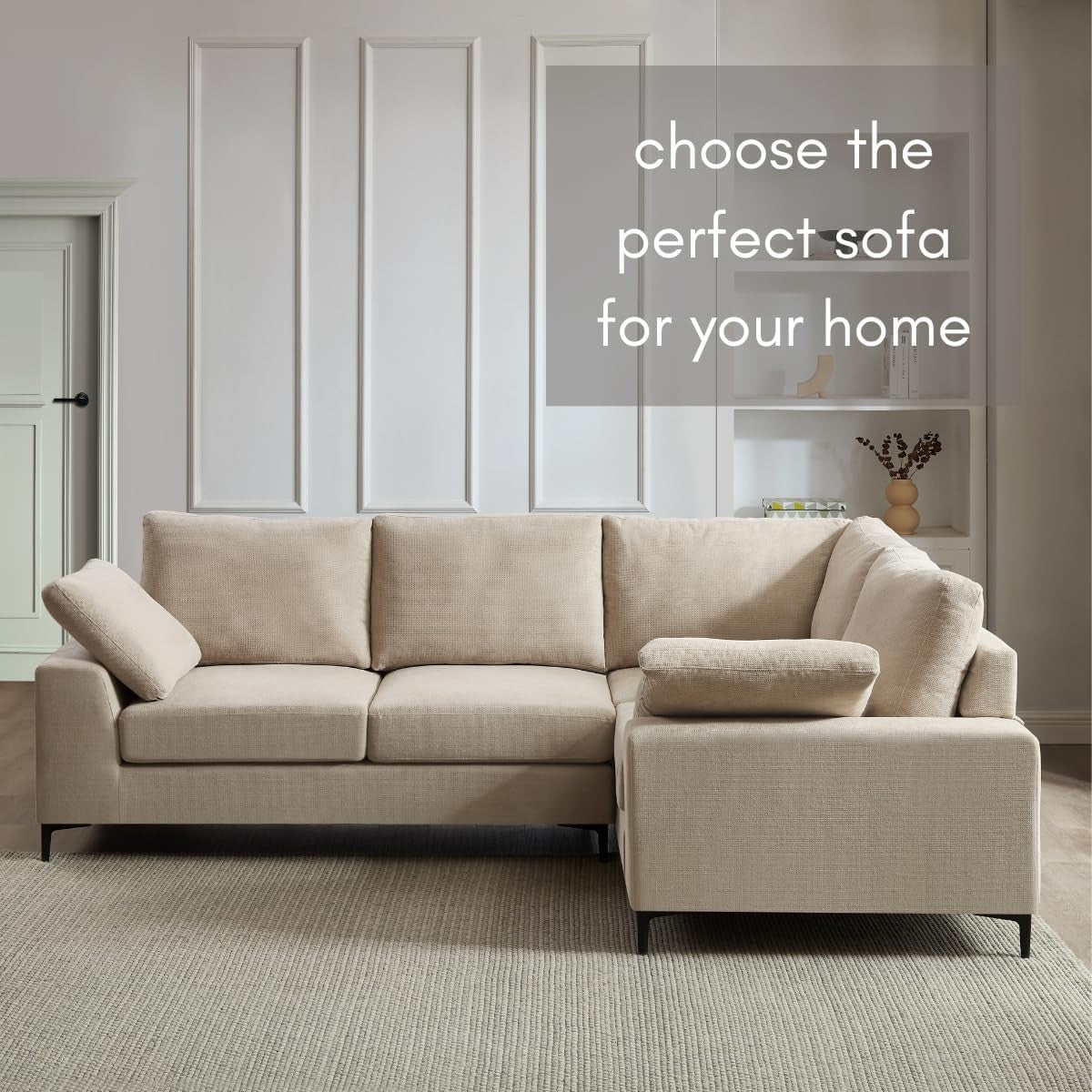 Beige Linen Right Hand Corner Sofa 5 Seater L Shape + Storage Option