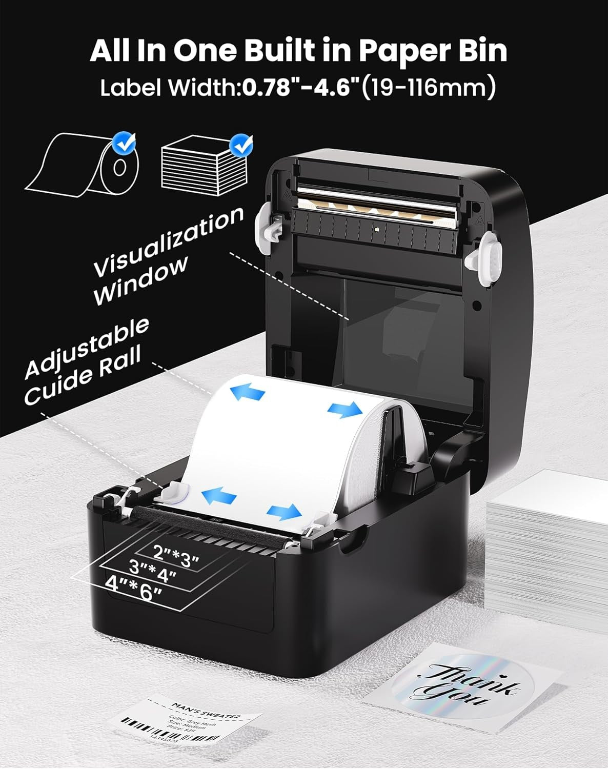 4x6 Bluetooth Thermal Shipping Label Printer Black