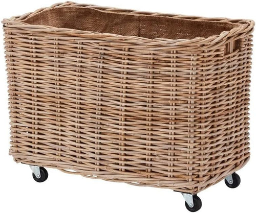 Large Kubu Rattan Laundry Basket on Wheels – Handmade Woven Storage Box 70x44x54