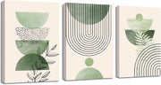 Sage Green Canvas Wall Art Set of 3 Framed Boho Plant Prints