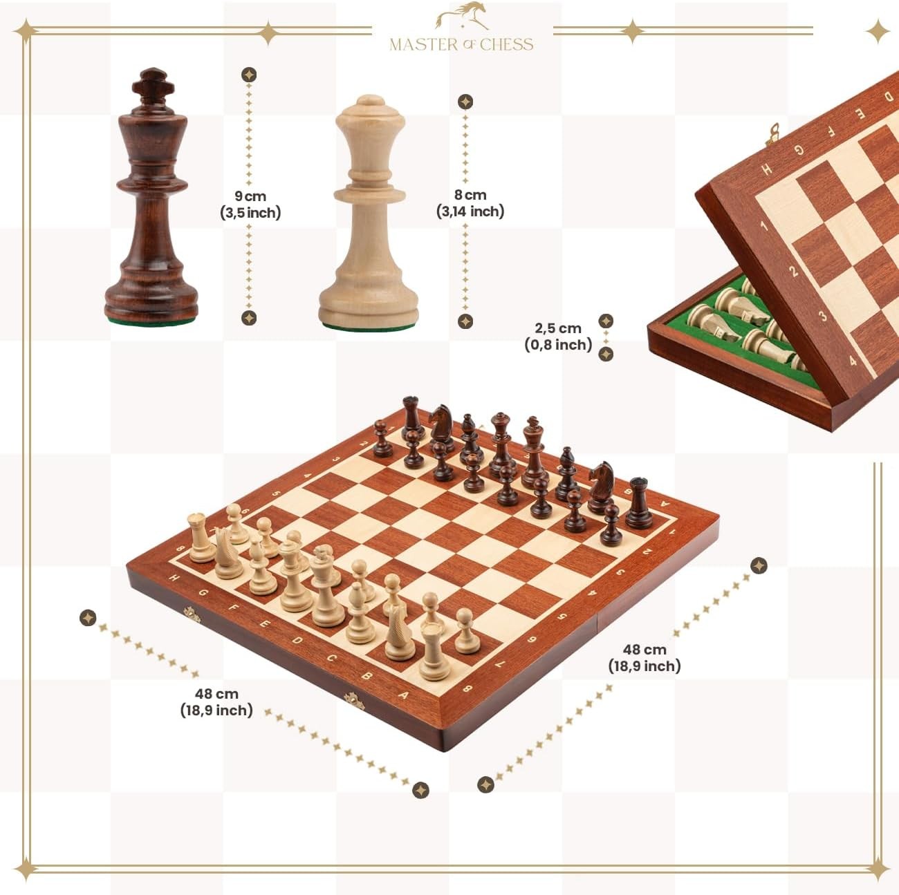 Tournament Wooden Chess Set 48cm Large Foldable Board Staunton No.5 Pieces