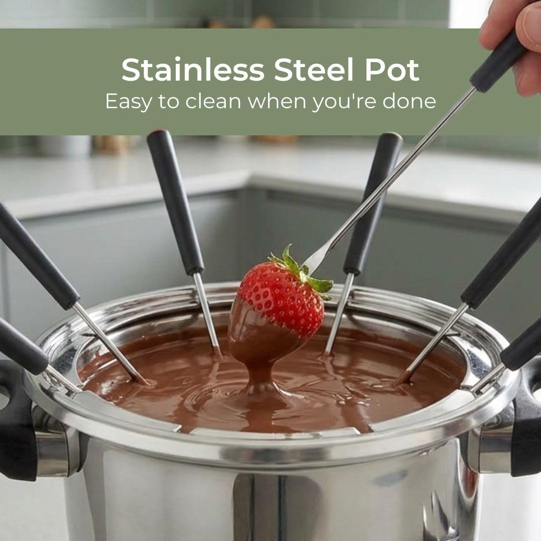 Electric Fondue Set 2L Stainless Steel Pot 8 Forks Rotating Tray