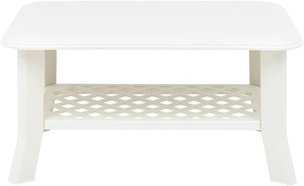 White Outdoor Coffee Table with Storage Shelf, Weather-Resistant 90x60x46cm