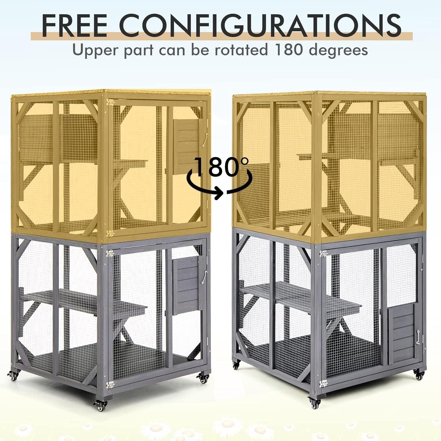 Large Outdoor Cat House with Platforms, Resting Box & Waterproof Roof