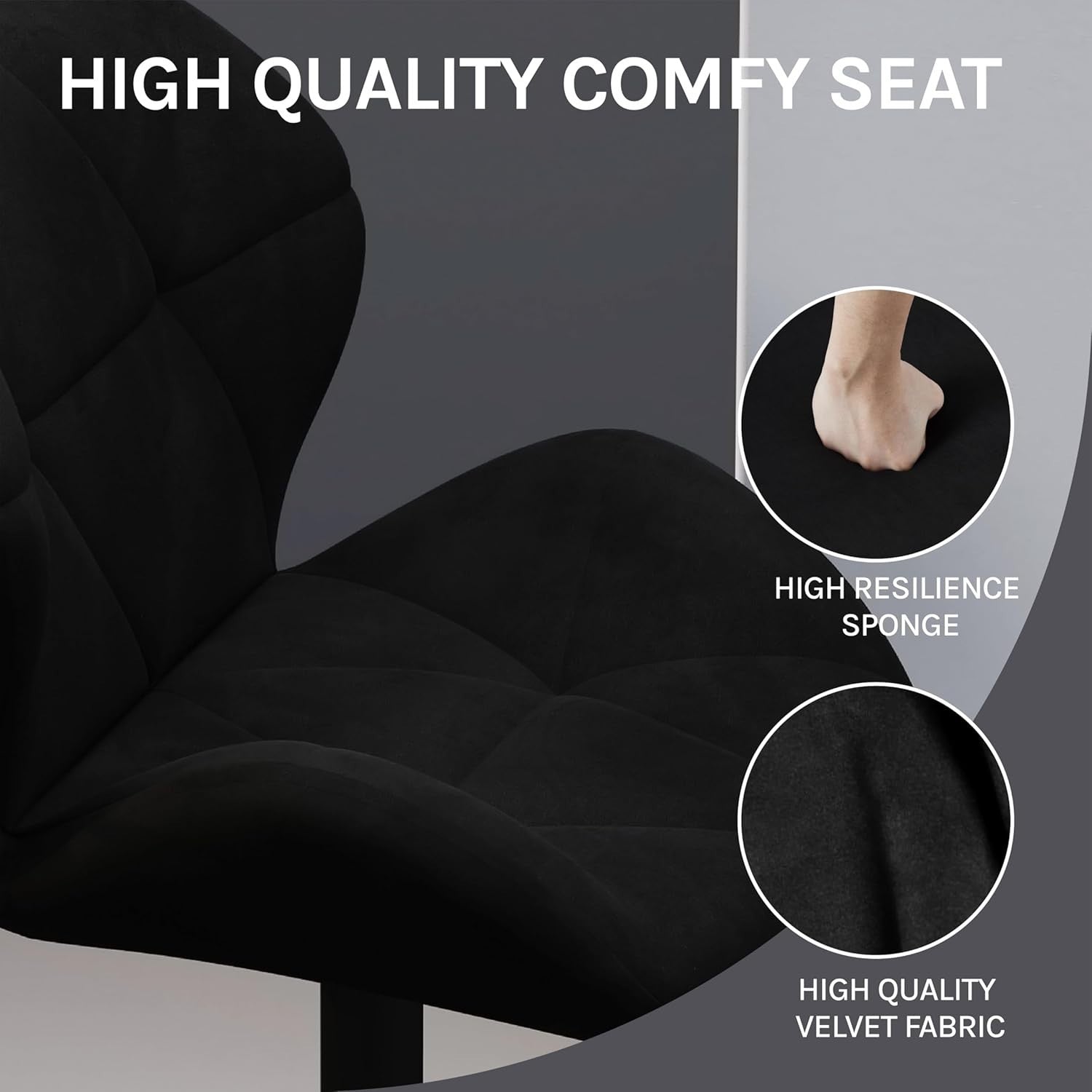 Velvet Swivel Bar Stools Set of 2 Adjustable Counter Chairs Black