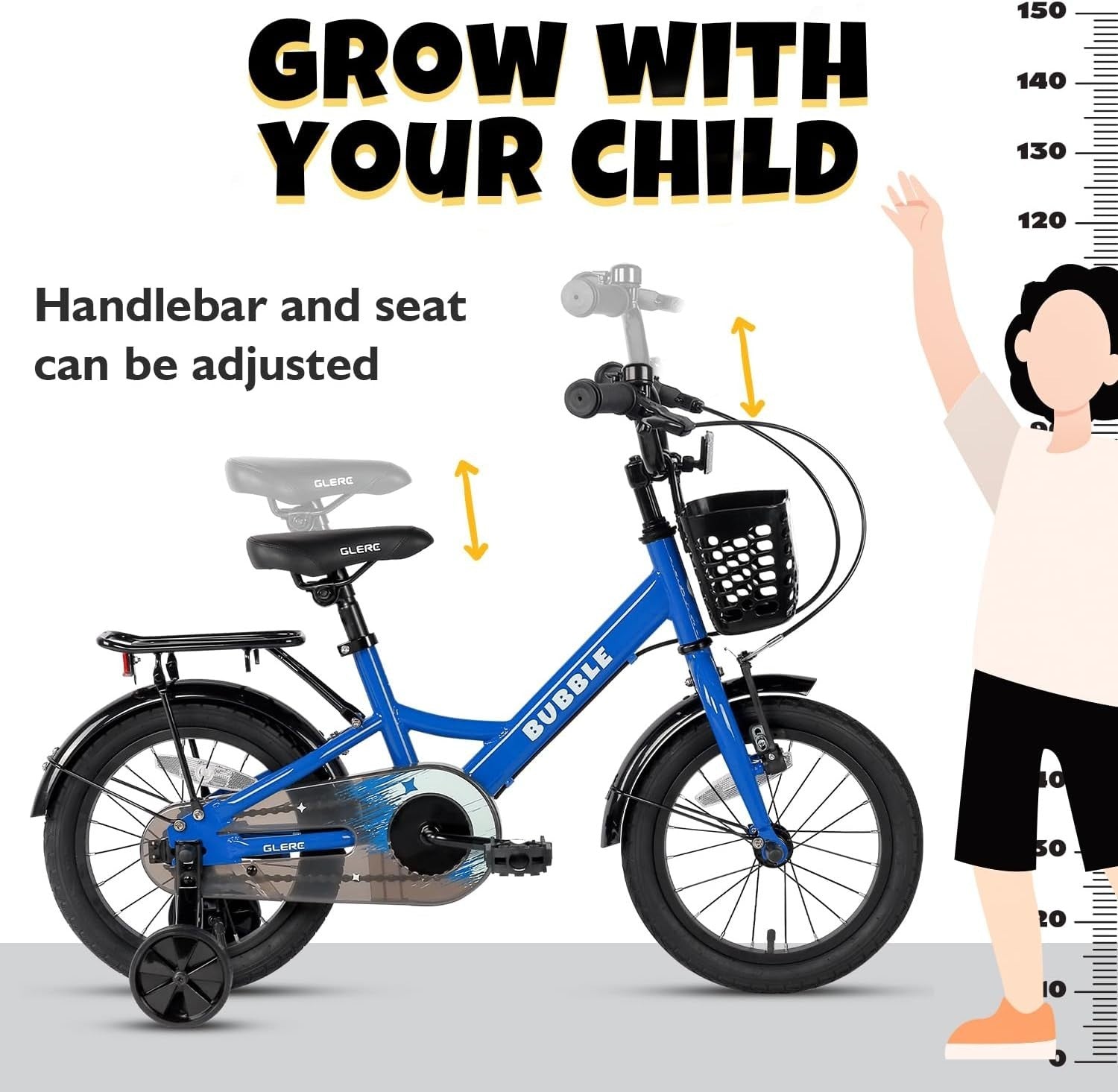 12 Inch Kids Bike with Basket Stabilisers Rear Rack Bicycle Age 3-5