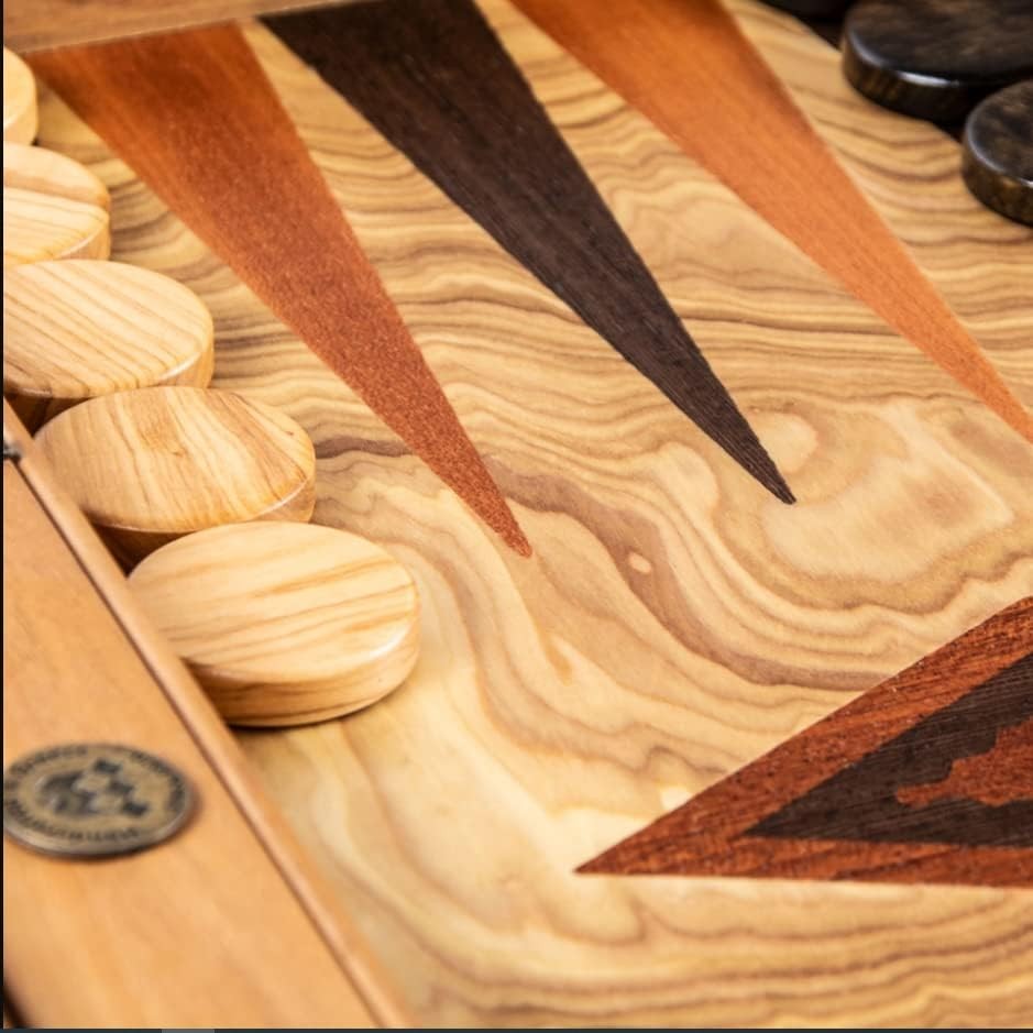 19” Olive Burl Wood Backgammon Set Handmade Luxury Wooden Board Game