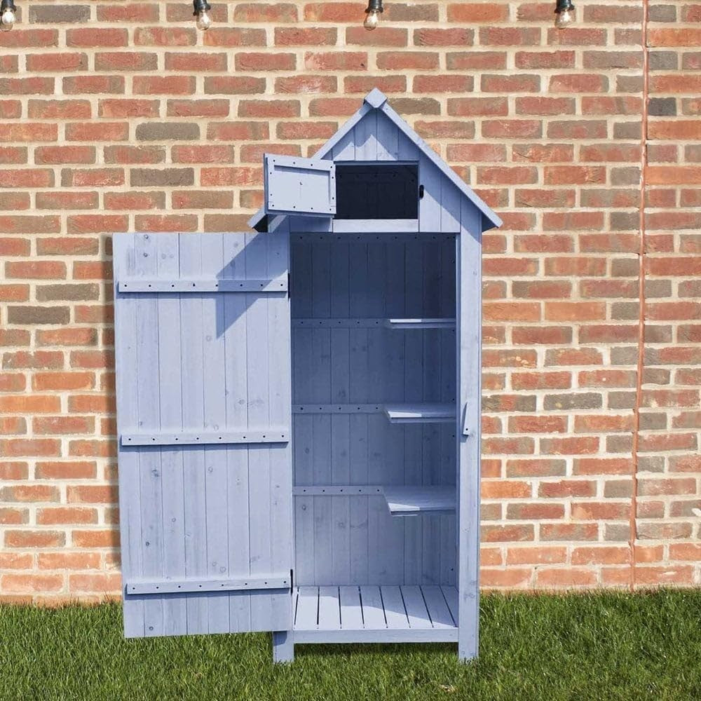 Blue Wooden Garden Tool Cabinet Shed with Lockable Shelves & Storage
