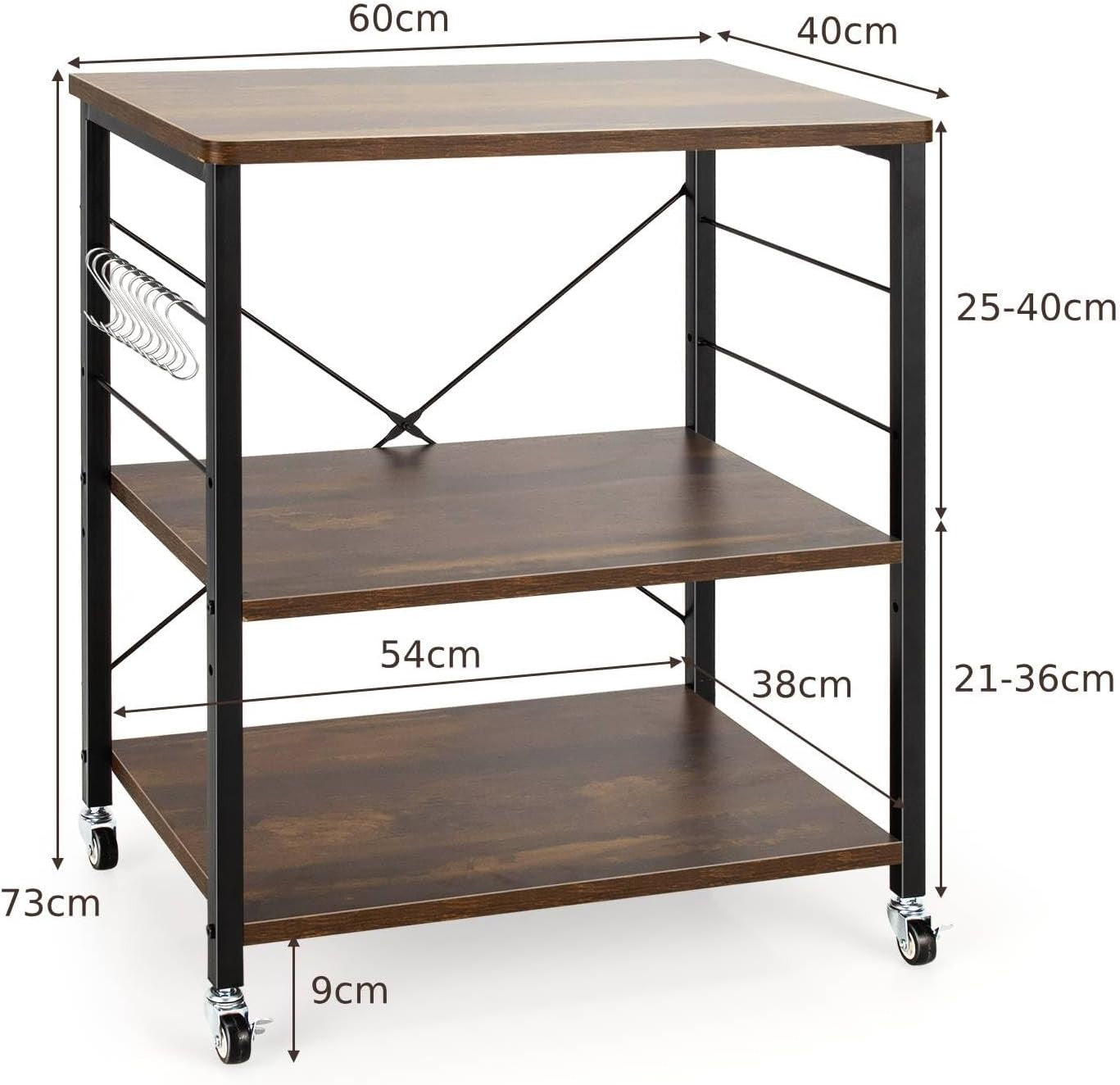 Kitchen Bakers Rack Rolling Cart Microwave Stand 3 Tier Shelves