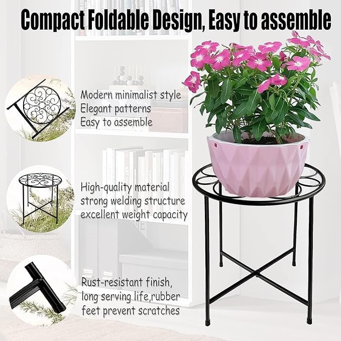 2 Pack 15" Metal Plant Stands Indoor Outdoor Round Flower Pot Holder Black