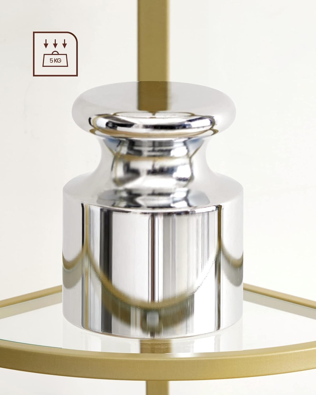 5-Tier Gold Corner Shelf Tower Modern Glass Display Unit for Living Spaces