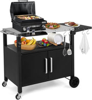 Outdoor Grill Cart BBQ Trolley Stainless Steel Top Cabinet Wheels Prep Table