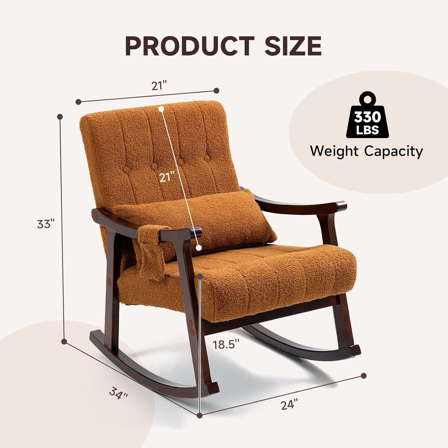 Massage Rocking Chair w/ High Back & Lumbar Support – Petite Fit, Soft, Comfy Se