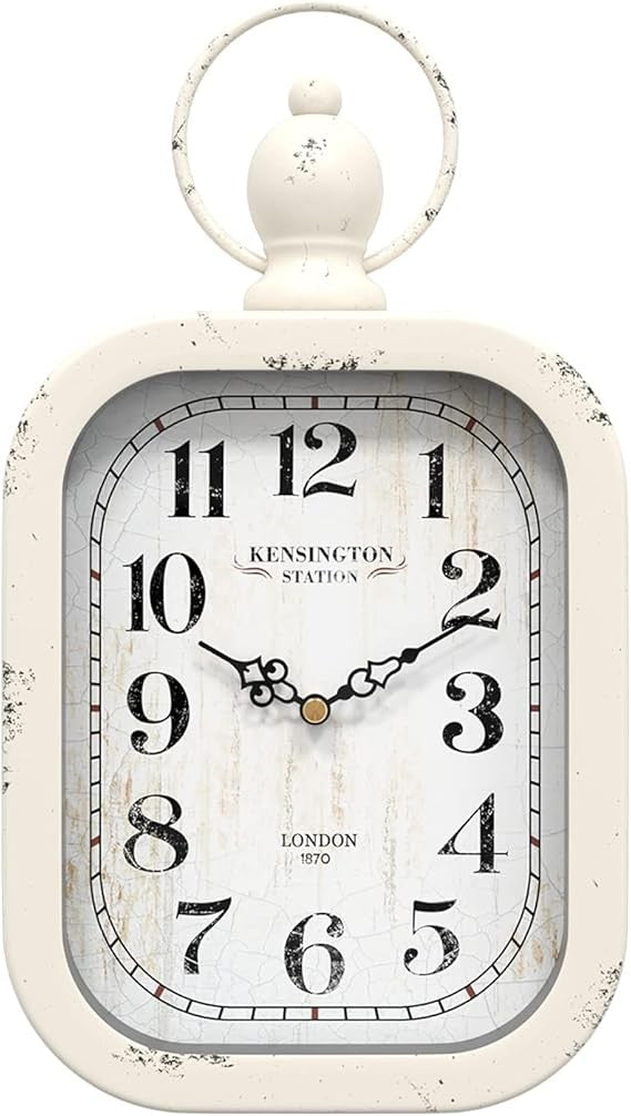 White Retro Rectangle Wall Clock Vintage Silent Battery Farmhouse Kitchen Decor
