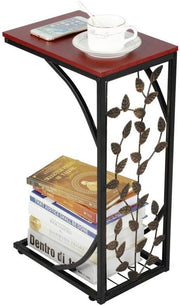 C-Shaped Side Table | Small Sofa End Table w/ Storage Shelf 21x30.6x53cm