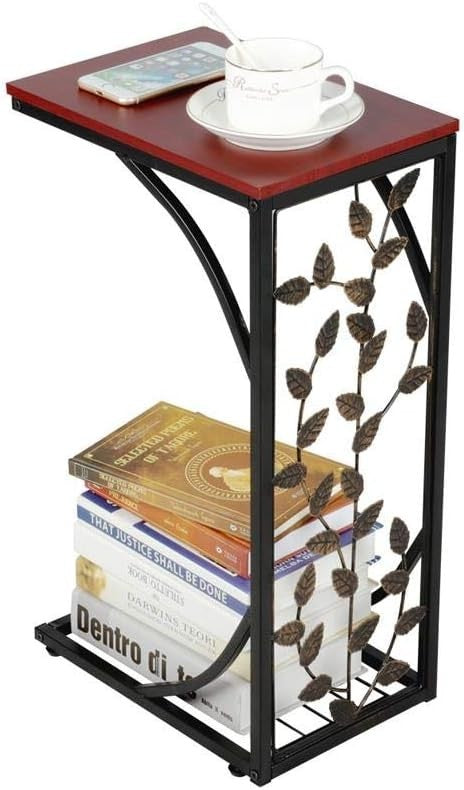 C-Shaped Side Table | Small Sofa End Table w/ Storage Shelf 21x30.6x53cm