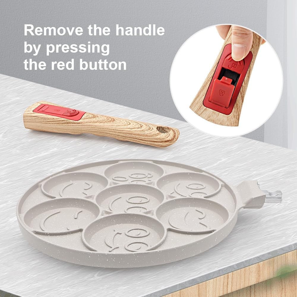 7-Hole Mini Pancake Pan Non-Stick Crepe Mold w/ Detachable Handle White