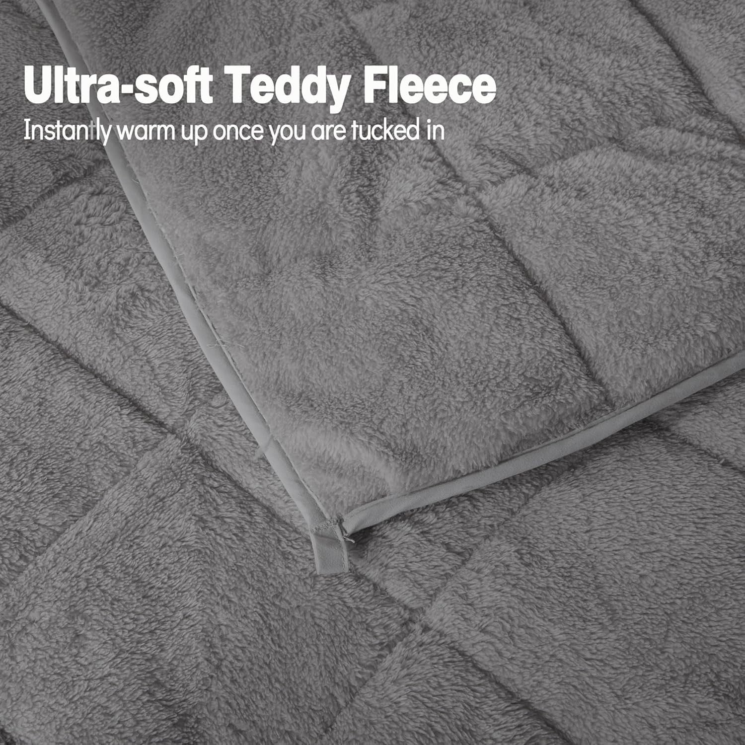 8kg Weighted Blanket, Dark Grey Teddy Fleece Quilted 150x200cm Anxiety Relief